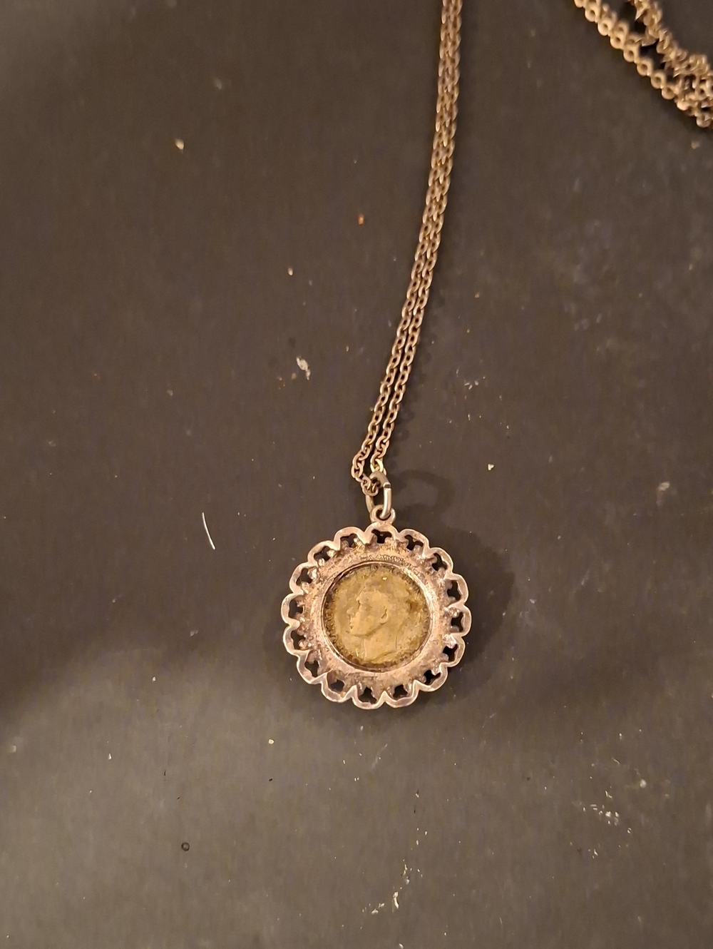 Vintage 1942 Sterling Silver Coin Pendant Necklace On Chain